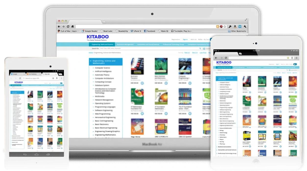 Source KITABOO eStore example displayed on desktop, tablet and phone
