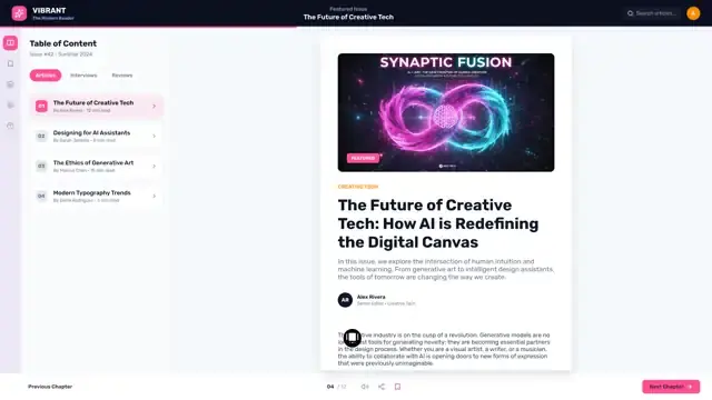 A dark reader with a pink accent and a full-bleed feature image