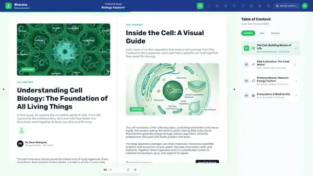 A green magazine-style reader with featured article cards