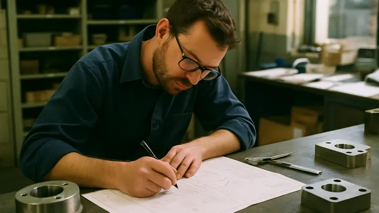 Manufacturing professional reviewing a technical drawing