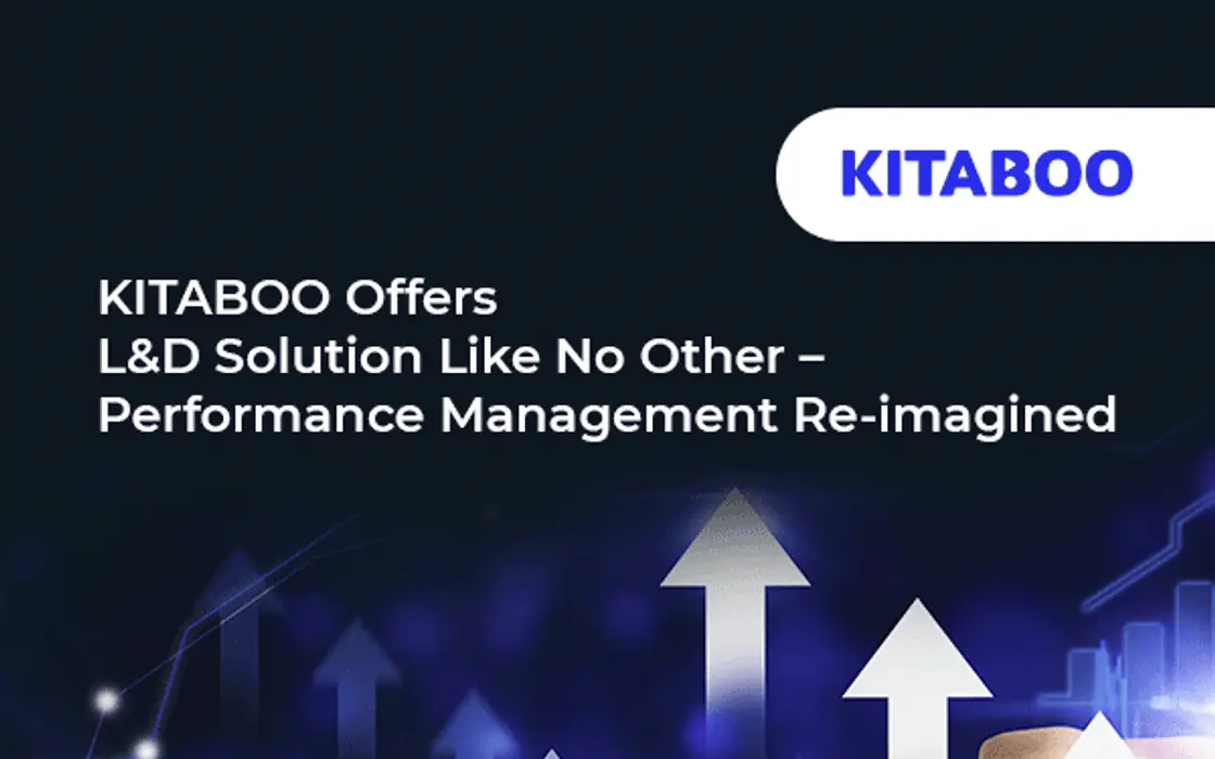 KITABOO case study cover: L&D solution like no other – performance management re-imagined, over rising growth arrows
